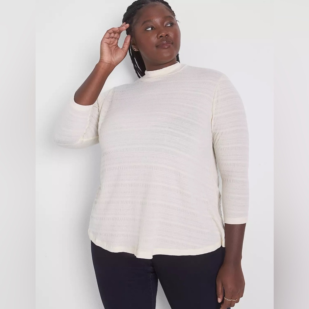 NWT Lane Bryant Swing 3/4-Sleeve Mock-Neck Tee Cream Off White Size 26/28